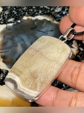 Dainty Zebra Calcite Crystal Pendant 2 1/2”